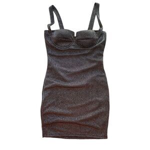 Blanc Sparkly Mini-Dress fitted‎ Black Glitter Small Homecoming Prom holidays